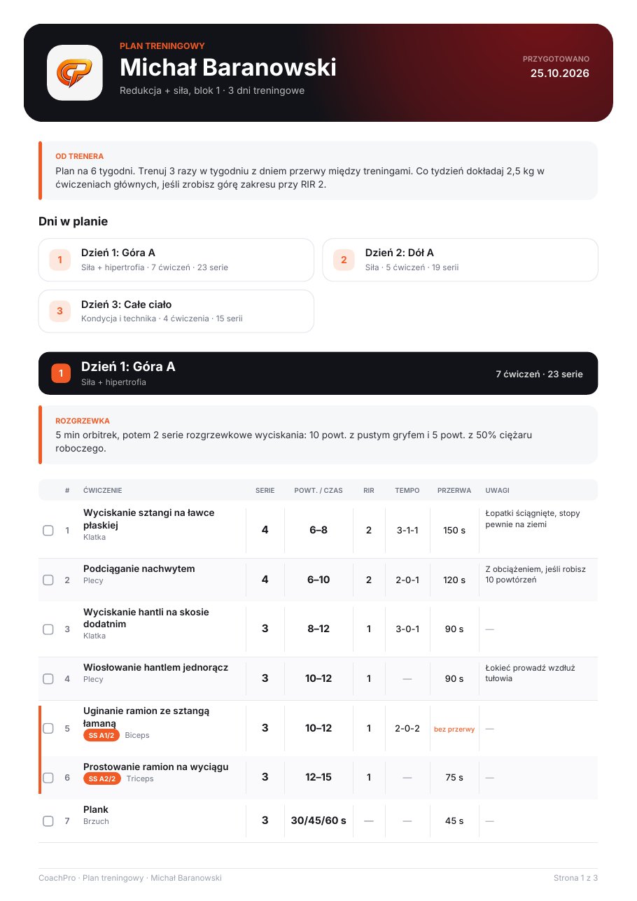 Plan treningowy w PDF (przykład)